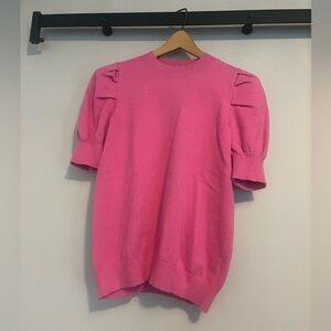 Women’s Bright Pink Short Puff Sleeve Sweater Top. Size Small.